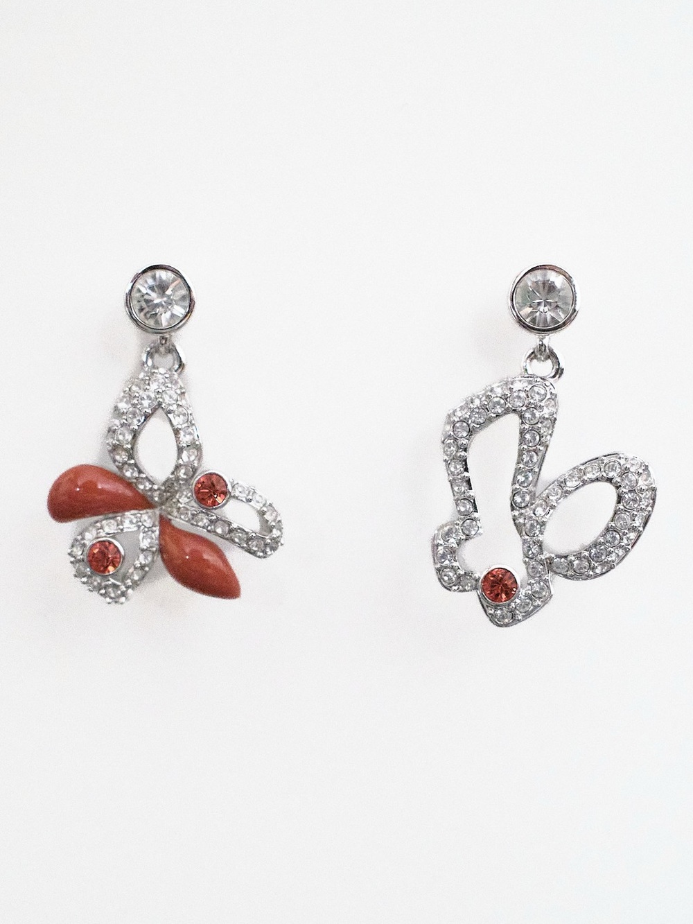 Swarovski Crystal Butterfly Drop Earrings in Coral and Clear